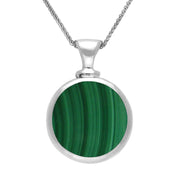 18ct White Gold Whitby Jet Malachite Double Sided Round Dinky Fob Necklace, P218.