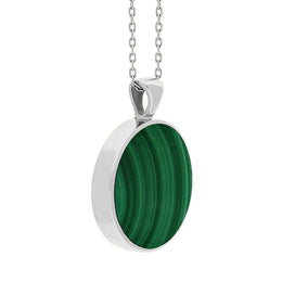 18ct White Gold Whitby Jet Malachite Large Double Sided Round Fob Necklace, P012_3.