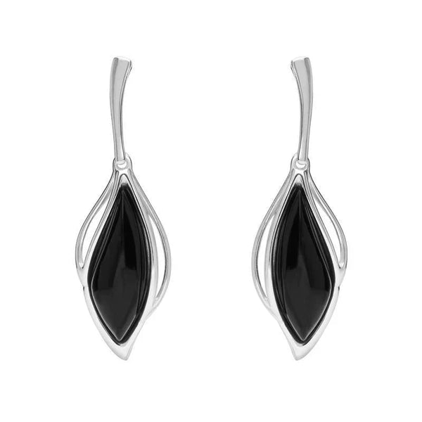 18ct White Gold Whitby Jet Open Marquise Drop Earrings, E2437