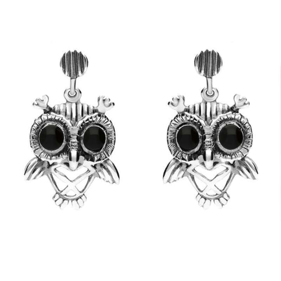 18ct White Gold Whitby Jet Owl Stud Earrings E2329