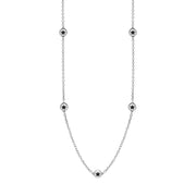 18ct White Gold Whitby Jet Star Link Disc Chain Necklace, N744.