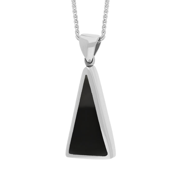 18ct White Gold Whitby Jet Turquoise Small Double Sided Triangular Fob Necklace, P834_3.