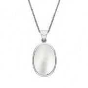 18ct White Gold Whitby Jet White Mother Of Pearl Small Double Sided Fob Necklace, P832.