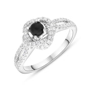 18ct White Yellow Gold Whitby Jet 0.39ct Diamond Knot Ring, R1265