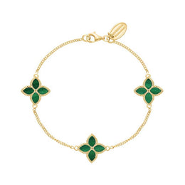 18ct Yellow Gold Malachite Bloom Flower Ball Edge Bracelet, B1272