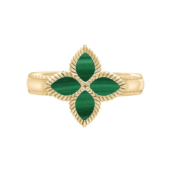18ct Yellow Gold Malachite Eden Marquise Flower Ring