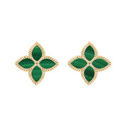 18ct Yellow Gold Malachite Bloom Flower Ball Edge Stud Earrings E2602