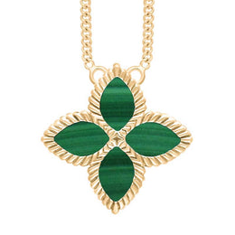 18ct Yellow Gold Malachite Bloom Large Flower Ball Edge Necklace, N1156