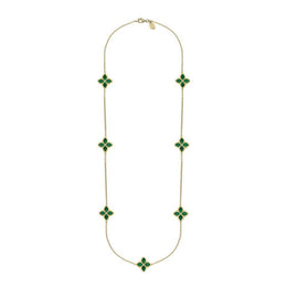 9ct Yellow Gold Malachite Bloom Long Flower Ball Edge Necklace, N1157