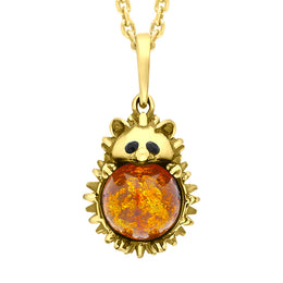 18ct Yellow Gold Amber Large Hedgehog Necklace p3544