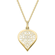 18ct Yellow Gold Bauxite Flore Filigree Medium Heart Necklace. P3630.
