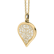 18ct Yellow Gold Bauxite Flore Filigree Medium Heart Necklace. P3630._2