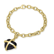18ct Yellow Gold Blue Goldstone Large Cross Heart Charm Bracelet, B1211