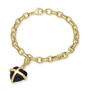 18ct Yellow Gold Blue Goldstone Medium Cross Heart Charm Bracelet, B1210