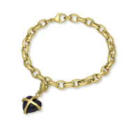 18ct Yellow Gold Blue Goldstone Small Cross Heart Charm Bracelet, B1209