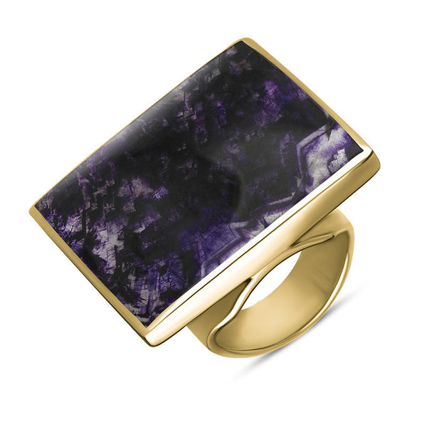 18ct Yellow Gold Blue John Hallmark Large Square Ring. R605_FH.