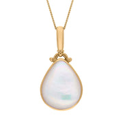 18ct Yellow Gold Blue John Mother of Pearl Double Sided Pear Fob Necklace, P056_2.