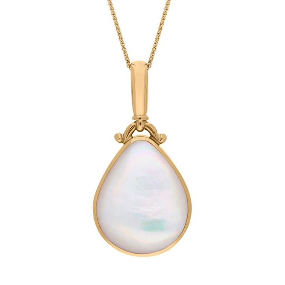 18ct Yellow Gold Blue John Mother of Pearl Double Sided Pear Fob Necklace, P056_2.
