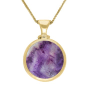 18ct Yellow Gold Blue John White Mother Of Pearl Double Sided Round Dinky Fob Necklace, P218.