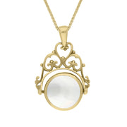 18ct Yellow Gold Blue John Mother Of Pearl Double Sided Round Swivel Fob Necklace, P110_2.