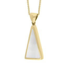 18ct Yellow Gold Blue John Mother Of Pearl Small Double Sided Triangular Fob Necklace, P834_3.