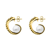 18ct Yellow Gold Freshwater Pearl Tentacle Hoop Earrings