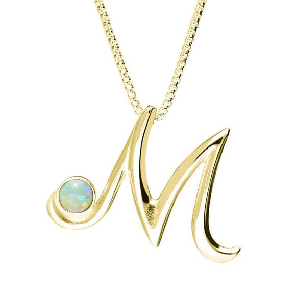 18ct Yellow Gold Opal Love Letters Initial M Necklace, P3460.
