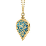 18ct Yellow Gold Turquoise Flore Filigree Large Heart Necklace. P3631._2