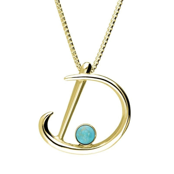 18ct Yellow Gold Turquoise Love Letters Initial D Necklace, P3451.