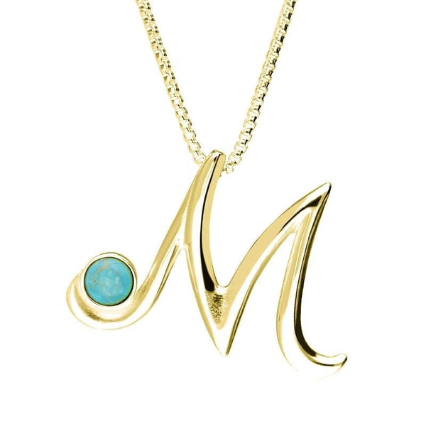 18ct Yellow Gold Turquoise Love Letters Initial M Necklace, P3460.