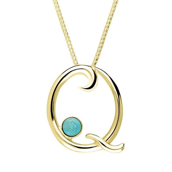 18ct Yellow Gold Turquoise Love Letters Initial Q Necklace, P3464.
