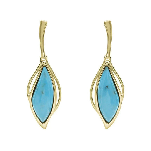 18ct Yellow Gold Turquoise Open Marquise Drop Earrings, E2437