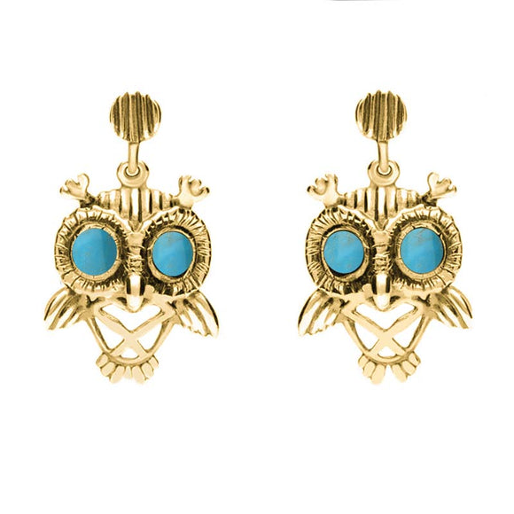 18ct Yellow Gold Turquoise Owl Stud Earrings E2329