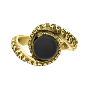 18ct Yellow Gold Whitby Jet Bead Twist Tentacle Ring