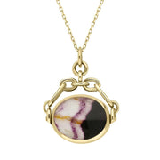 18ct Yellow Gold Whitby Jet Blue John Double Sided Swivel Fob Necklace, P209.