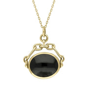 18ct Yellow Gold Whitby Jet Blue John Double Sided Swivel Fob Necklace, P209_2.