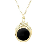 18ct Yellow Gold Whitby Jet Cradle Round Swivel Fob Necklace, P258_12.