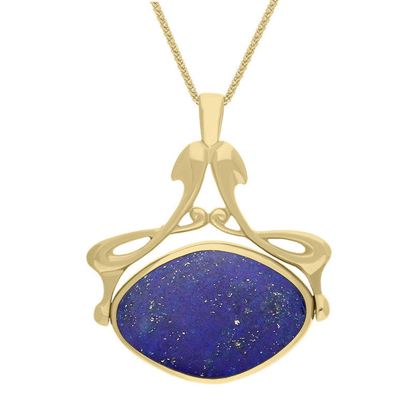 18ct Yellow Gold Whitby Jet Lapis Lazuli Bell Diamond Swivel Fob Necklace, P113_10.