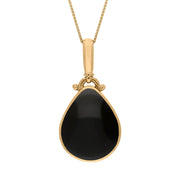 18ct Yellow Gold Whitby Jet Lapis Lazuli Double Sided Pear Fob Necklace, P056_2.
