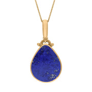 18ct Yellow Gold Whitby Jet Lapis Lazuli Double Sided Pear Fob Necklace, P056.