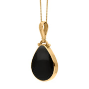 18ct Yellow Gold Whitby Jet Lapis Lazuli Double Sided Pear Fob Necklace, P056_3.