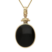 18ct Yellow Gold Whitby Jet Lapis Lazuli Double Sided Oval Fob Necklace, P100_2.