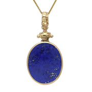 18ct Yellow Gold Whitby Jet Lapis Lazuli Double Sided Oval Fob Necklace, P100.