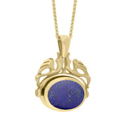 18ct Yellow Gold Whitby Jet Lapis Lazuli Double Sided Oval Swivel Fob Necklace, P104_4_3.