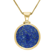 18ct Yellow Gold Whitby Jet Lapis Lazuli Double Sided Round Dinky Fob Necklace, P218.