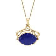 18ct Yellow Gold Whitby Jet Lapis Lazuli Marquise Swivel Fob Necklace, P115_10.