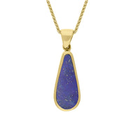 18ct Yellow Gold Whitby Jet Lapis Lazuli Small Double Sided Pear Cut Fob Necklace, P835.