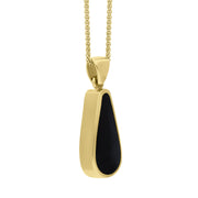18ct Yellow Gold Whitby Jet Lapis Lazuli Small Double Sided Pear Cut Fob Necklace, P835_3.