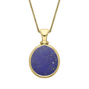 18ct Yellow Gold Whitby Jet Lapis Lazuli Small Double Sided Pear Fob Necklace, P220.