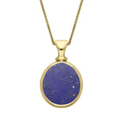 18ct Yellow Gold Whitby Jet Lapis Lazuli Small Double Sided Pear Fob Necklace, P220.